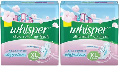 Whisper ultra Soft Air fresh XL 7+7 pads Sanitary Pad (Pack of 14)