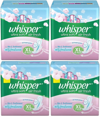 Whisper ultra soft Air fresh XL 15+15+7+7 pads Sanitary Pad (Pack of 44)