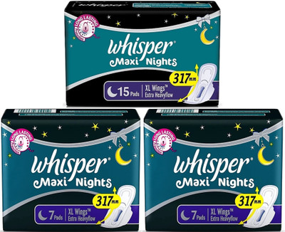Whisper Maxi Nights XL wings 15+7+7 pads Sanitary Pad (Pack of 3)