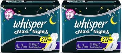 Whisper Maxi Nights XL wings 7+7 pads Sanitary Pad  (Pack of 2)