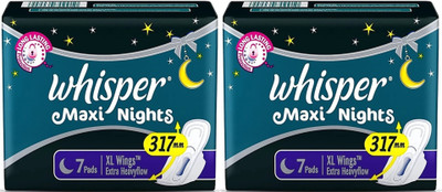 Whisper Maxi Nights XL wings 7+7 pads Sanitary Pad (Pack of 2)
