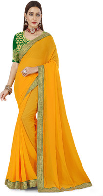 Anand Sarees Embellished Bollywood Chiffon Saree(Yellow)