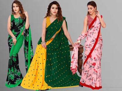 Anand Sarees Floral Print Bollywood Georgette Saree(Pack of 3, Multicolor)