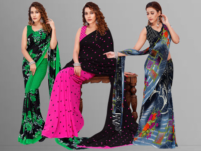 Anand Sarees Printed Bollywood Georgette Saree(Pack of 3, Multicolor)