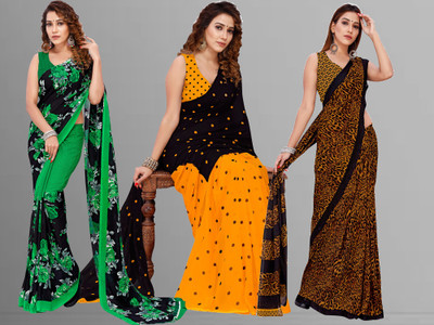Anand Sarees Printed Bollywood Georgette Saree(Pack of 3, Multicolor)