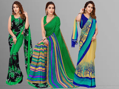 Anand Sarees Printed Bollywood Georgette Saree(Pack of 3, Multicolor)