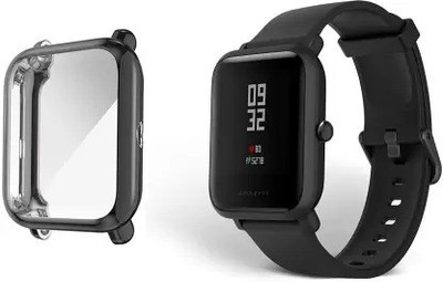 CallSmith Front and Back Screen Guard for Soft TPU Front Protection Case Cover for Amazfit BIP/BIP Lite/Bip S/Bip S lite Smart Watch (Flexible|Silicone|Black)(Pack of 1)