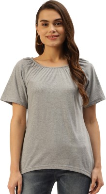 BRINNS Solid Women Round Neck Grey T-Shirt