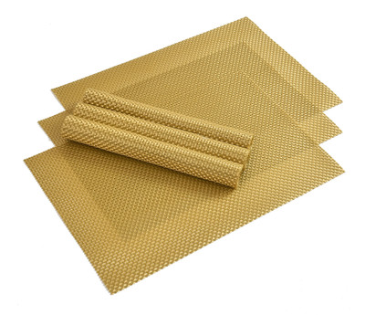 YELLOW WEAVES Rectangular Pack of 6 Table Placemat(Gold, PVC)