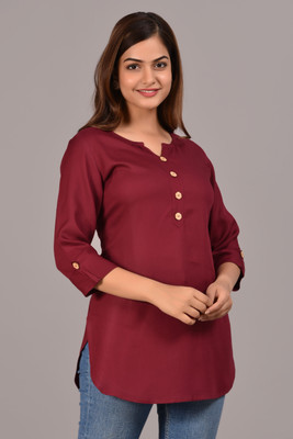 Pragya Casual Solid Women Maroon Top