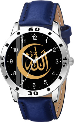 Talgo D006-Allah Chand-NUMBER ISLAMIC Allah Chand Design Round Black Dial Blue Leather Strap Stylish Analog Watch  - For Men
