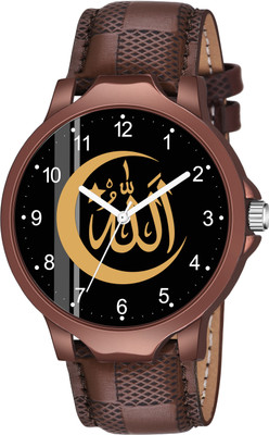 Red Robin D006-Allah Chand-NUMBER ISLAMIC Allah Chand Design Round Black Dial Brown Leather Strap Stylish Analog Watch  - For Men