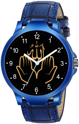 Red Robin D004-Allah Ki Dua-NUMBER ISLAMIC Allah Ki Dua Design Round Black Dial Blue Leather Strap Stylish Analog Watch  - For Men