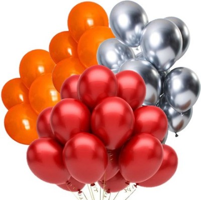 Jolly Party Solid Combo of Red, Silver, Orange Color Metallic Balloon (Pack of 51 pcs) Balloon(Red, Silver, Orange, Pack of 51)