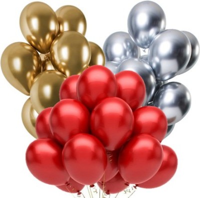 Jolly Party Solid Combo of Red, Silver, Golden Color Metallic Balloon (Pack of 51 pcs) Balloon(Red, Gold, Silver, Pack of 51)