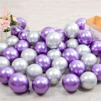 Rozi Decoration Solid Party Balloons Metallic HD for Birthday / Anniversary / Baby Shower - (Silver and Purple) Pack of 50 (HD50-SP) Balloon(Silver, Purple, Pack of 50)