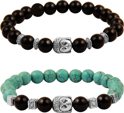 Pearlz Ocean Alloy Agate, Turquoise Silver Bracelet Set(Pack of 2)