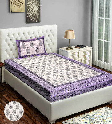 E ELMA 250 TC Cotton Single Jaipuri Prints Flat Bedsheet(Pack of 1, Purple)