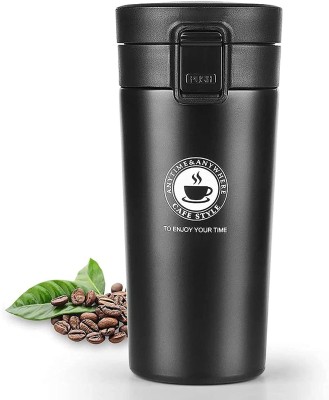 TRENDS ALERT Thermos Flask with Lid Insulated Travel Tea and Coffee Portable, Black Stainless Steel Coffee Mug(400 ml)