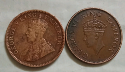 TANTIQUE ONE Quarter Anna Set of King George V and George VI Will get any year. Medieval Coin Collection(2 Coins)