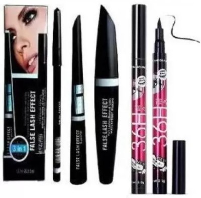 Pohok 3in1 Eyeliner , Mascara , Eyebrow Pencil & 2PCS High Quality Waterproof Liquid-Eye Liner 36H (Pack of 5)(5 Items in the set)