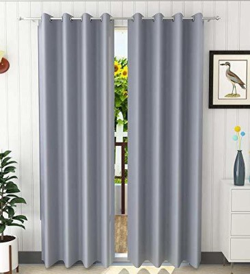 THE CONVERSION 244 cm (8 ft) Blends Blackout Long Door Curtain (Pack Of 2)(Solid, Grey)