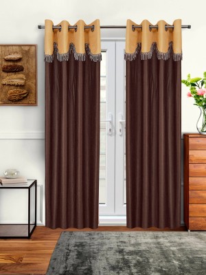 Cortina 210 cm (7 ft) Polyester Room Darkening Door Curtain (Pack Of 2)(Floral, Brown)