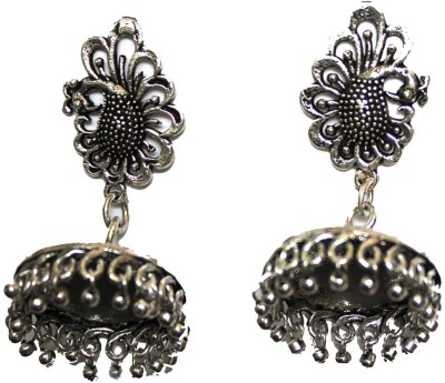 S L GOLD S L GOLD 1 Gram Micro Plated oxidized Silver Peacock Design Earring E8 Brass Jhumki Earring