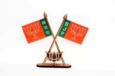 Dropit BJP Car window flag Double Sided Wind Car Dashboard Flag(Nylon, Metal, Plastic)