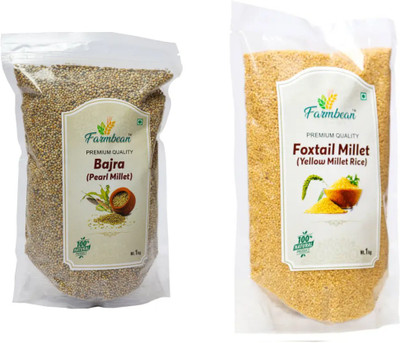 Farmbean COMBO Of 2 -Bajra Whole Grain (1KG) & Foxtail Millet (Yellow Millet Rice) (1KG) Pearl Millet(1 kg, Pack of 2)