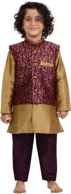 MAHARAJA Boys Festive & Party Kurta, Waistcoat and Pyjama Set(Purple Pack of 1)