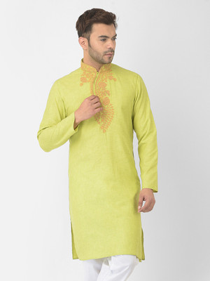 DEYANN Men Embroidered Straight Kurta(Light Green)