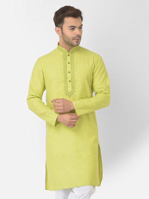 DEYANN Men Embroidered Straight Kurta(Light Green)