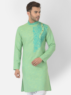 DEYANN Men Embroidered Straight Kurta(Green)