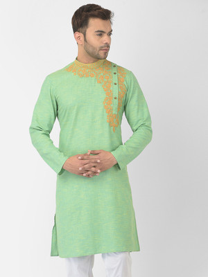 DEYANN Men Embroidered Straight Kurta(Green)