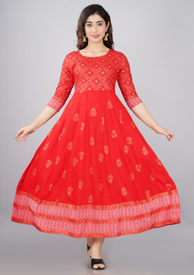 Trishikha Anarkali Gown(Red, Gold)