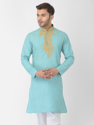 DEYANN Men Embroidered Straight Kurta(Blue)