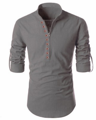 DEELMO Men Solid Straight Kurta(Grey)