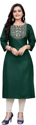 Vraj Fashion Women Embroidered A-line Kurta(Green)