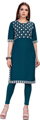 atochi Women Embroidered Straight Kurta(Light Blue)