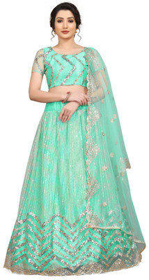 FAB WINDOW Embroidered Semi Stitched Lehenga Choli(Green)