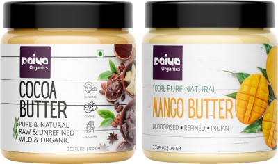 paiya organics 100gm Organic Cocoa butter + 100gm Deodorised mango butter for skin & Hair Care(200 g)