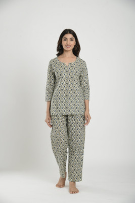 Crafiqa Women Printed Green Shirt & Pyjama set