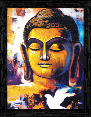Indianara Gowthama Buddha Painting (4322BK) -Synthetic Fame, 10 x 13 Inch Digital Reprint 13 inch x 10.2 inch Painting(With Frame)