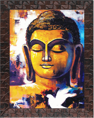 Indianara Gowthama Buddha Painting (4322GBNN) -Synthetic Fame, 10 x 13 Inch Digital Reprint 13 inch x 10.2 inch Painting(With Frame)