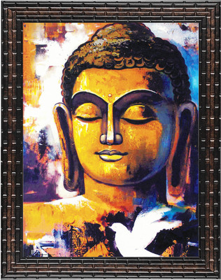 Indianara Gowthama Buddha Painting (4322GB) -Synthetic Fame, 10 x 13 Inch Digital Reprint 13 inch x 10.2 inch Painting(With Frame)