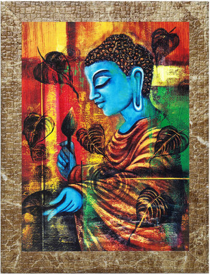 Indianara Gowthama Buddha Painting (4323MBR) -Synthetic Fame, 10 x 13 Inch Digital Reprint 13 inch x 10.2 inch Painting(With Frame)