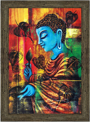 Indianara Gowthama Buddha Painting (4323EBY) -Synthetic Fame, 10 x 13 Inch Digital Reprint 13 inch x 10.2 inch Painting(With Frame)