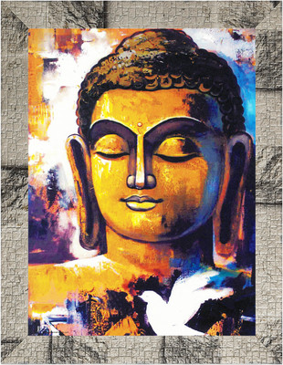 Indianara Gowthama Buddha Painting (4322MW) -Synthetic Fame, 10 x 13 Inch Digital Reprint 13 inch x 10.2 inch Painting(With Frame)
