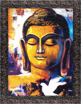 Indianara Gowthama Buddha Painting (4322GBN) -Synthetic Fame, 10 x 13 Inch Digital Reprint 13 inch x 10.2 inch Painting(With Frame)